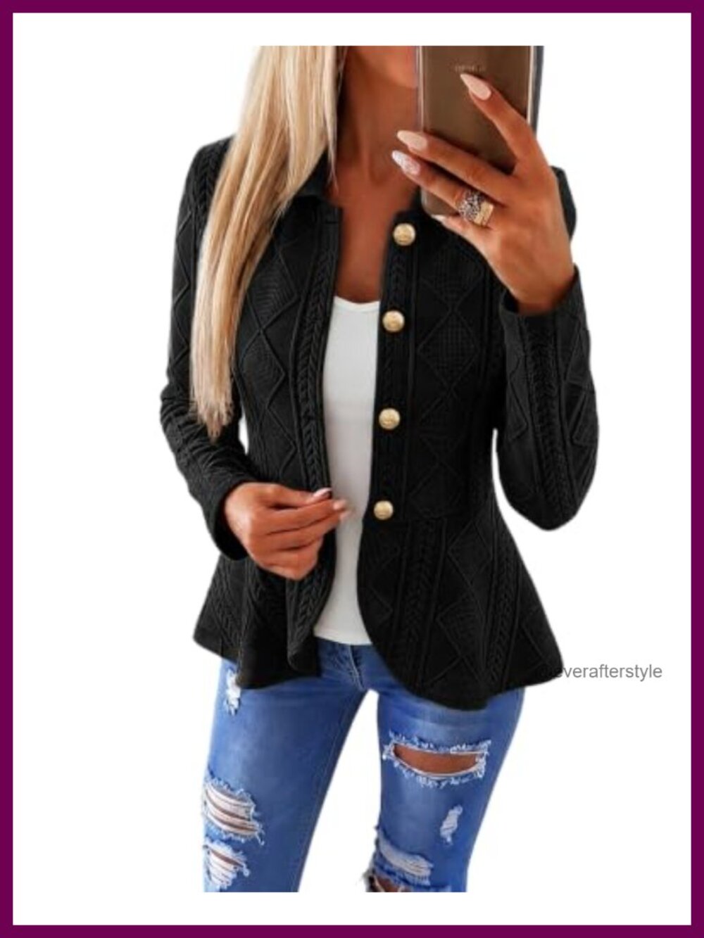 Cable Knit Button Front Ruffle Hem Lightweight Cardigan Jacket